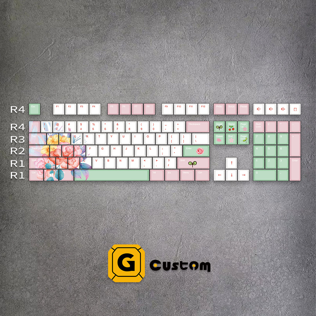 100% Flower PBT Keycaps ( ANSI )
