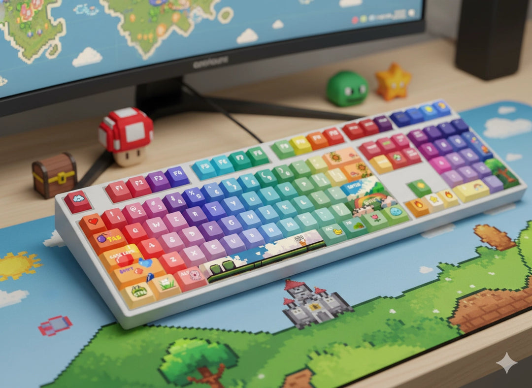 100% Pixel Rainbow PBT Keycaps ( ANSI )