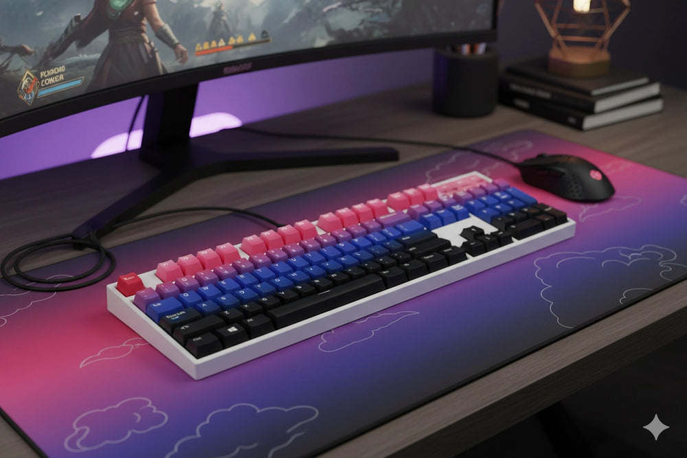 Purple Gradient keyboard side view – MOA keycaps, hot-swap