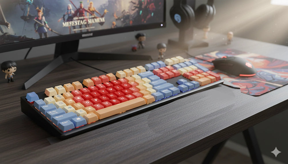 Retro Dawn keyboard side view – MOA keycaps, hot-swap