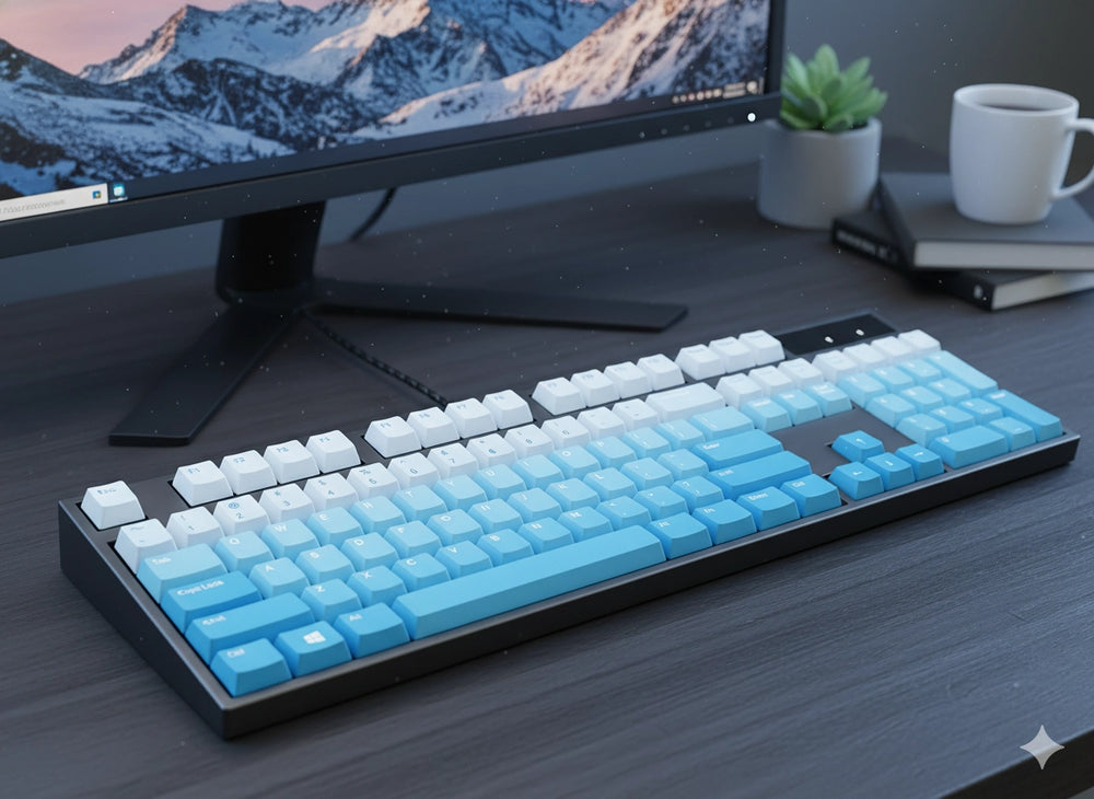 Sky Blue Gradient keyboard side view – MOA keycaps, hot-swap