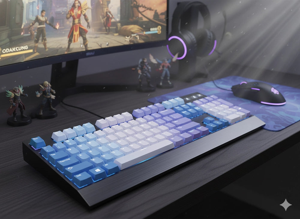 Starlight Melody Gradient keyboard side view – MOA keycaps, hot-swap