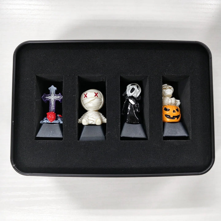 Halloween Pumpkin Artisan Keycap – Resin Skeleton, Bunny & Jack-o'-Lantern