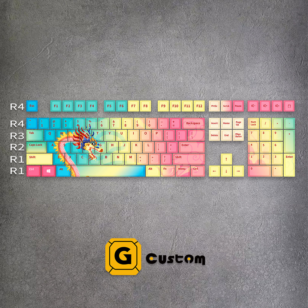 Rainbow Dragon keyboard keycap detail – dye-sub, MOA profile