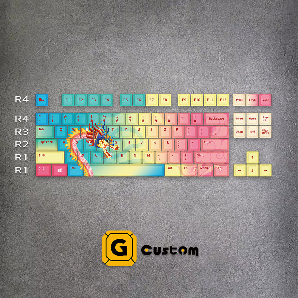 Rainbow Dragon keyboard keycap detail – dye-sub, MOA profile