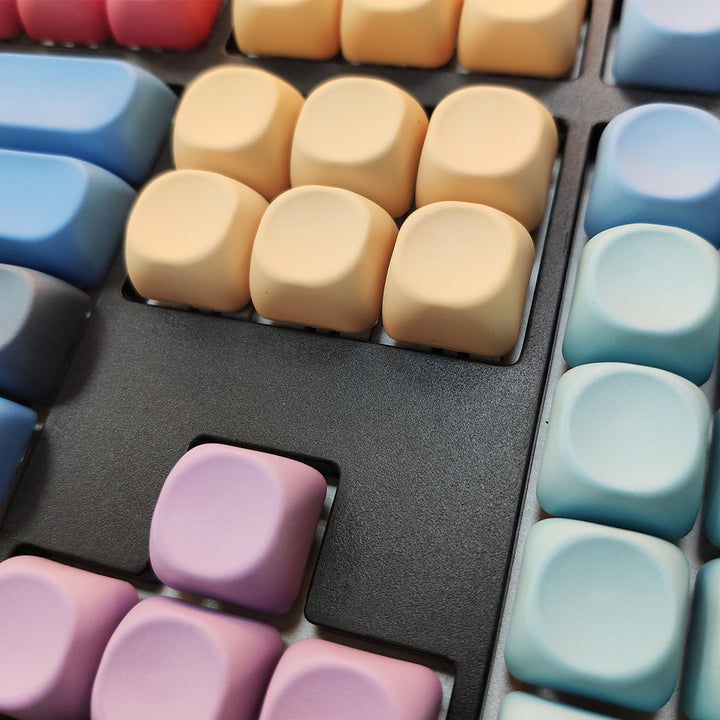 Candys MOA keycaps on keyboard – 100% ANSI desk setup