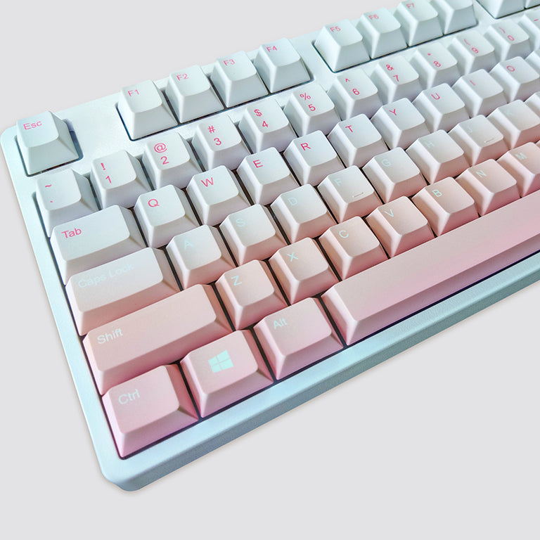 Sunset Gradient keyboard side view – MOA keycaps, hot-swap