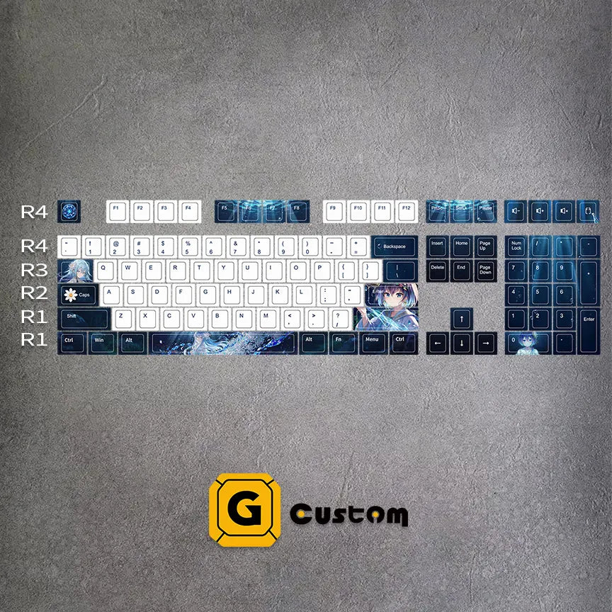 Anime Keycap Set | Navy & White Cherry PBT Dye-Sub 108-Key
