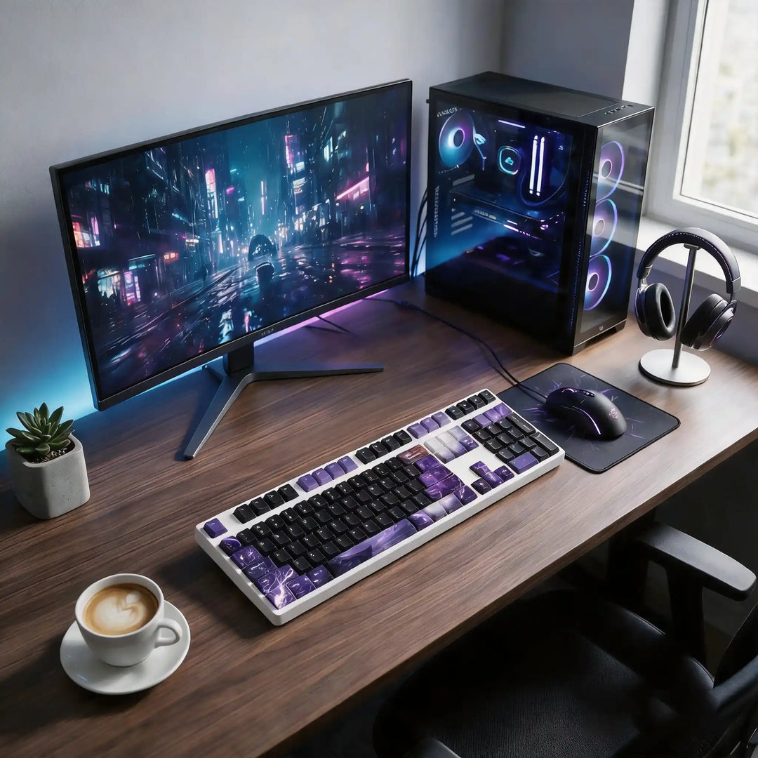 GimsunCustom Purple Lightning 100% Wireless Mechanical Keyboard | ANSI 108 Keys
