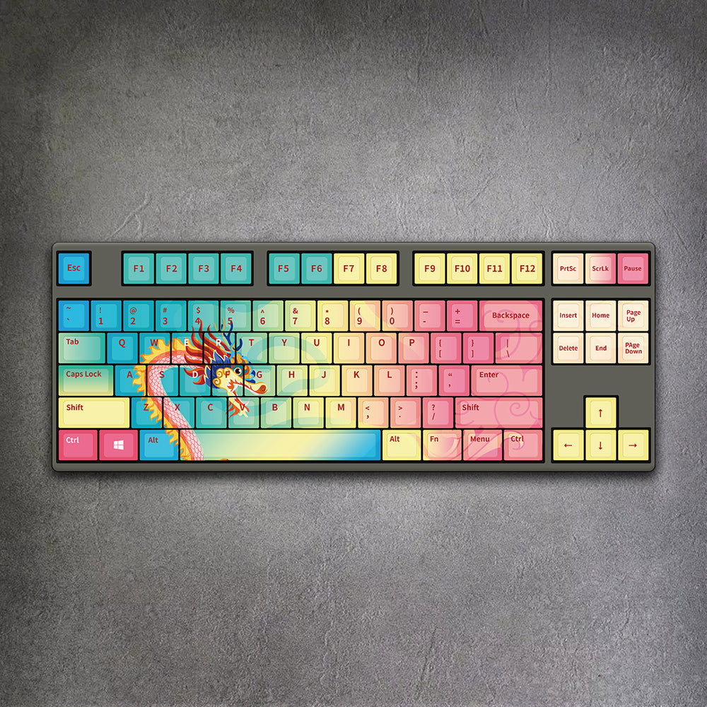 Rainbow Dragon custom keyboard desk setup – 80% ANSI