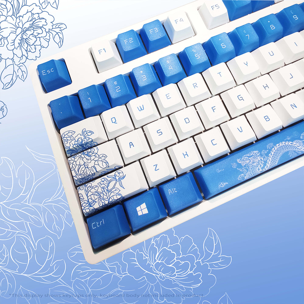 Porcelain MOA keycaps on keyboard – 100% ANSI desk setup