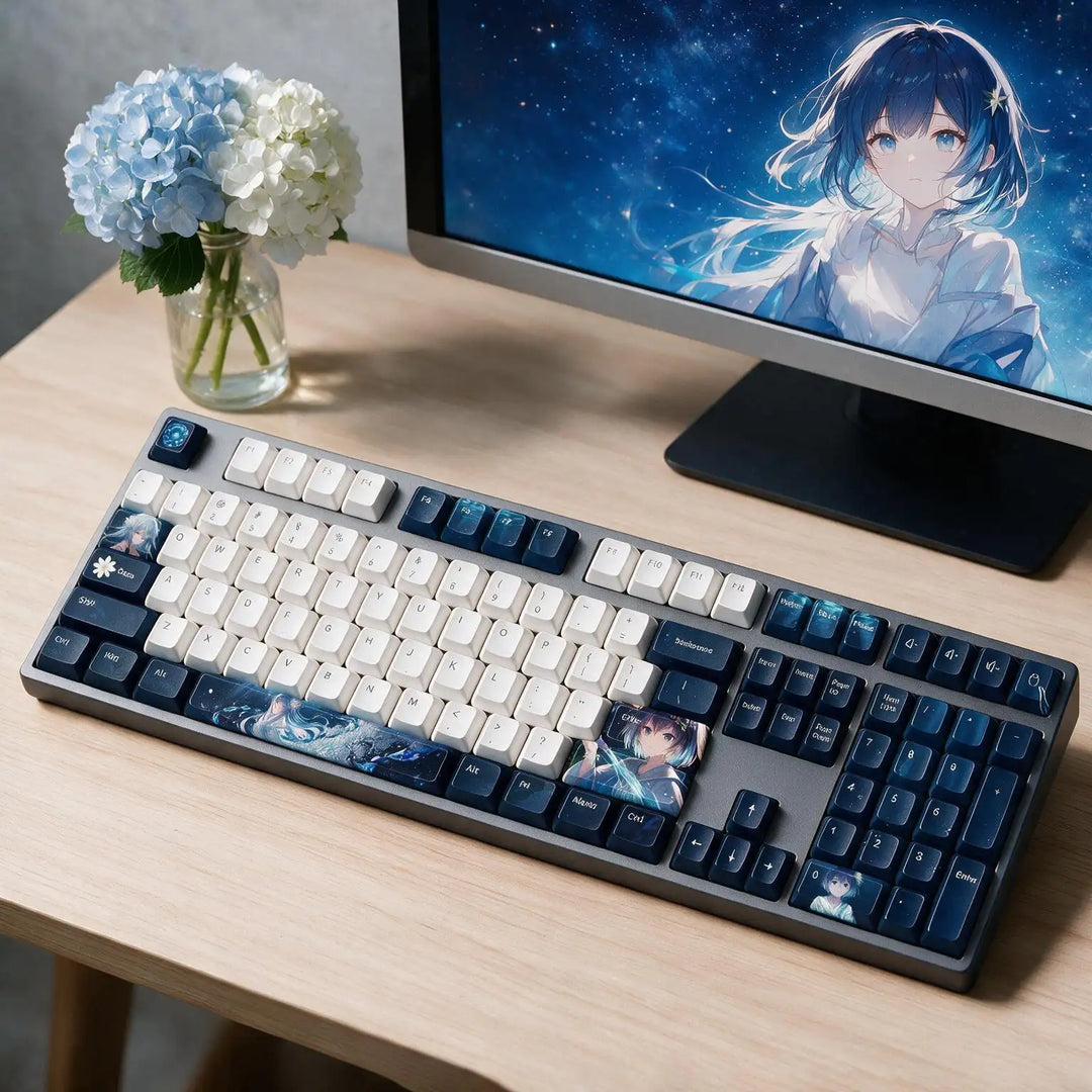Anime Mechanical Keyboard Full Set | Navy & White Cherry PBT Dye-Sub 108-Key