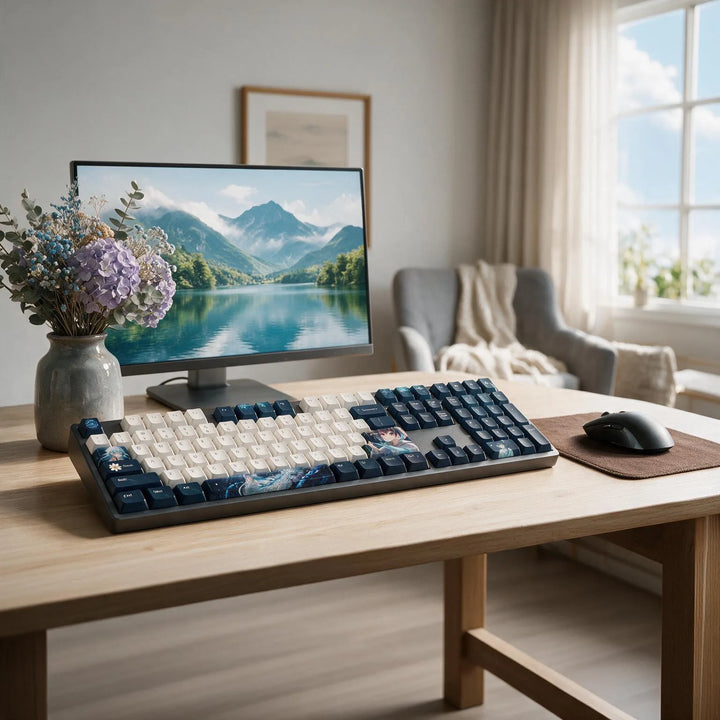 Anime Mechanical Keyboard Full Set | Navy & White Cherry PBT Dye-Sub 108-Key
