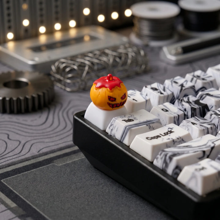 Halloween Pumpkin Artisan Keycap – Resin Skeleton, Bunny & Jack-o'-Lantern