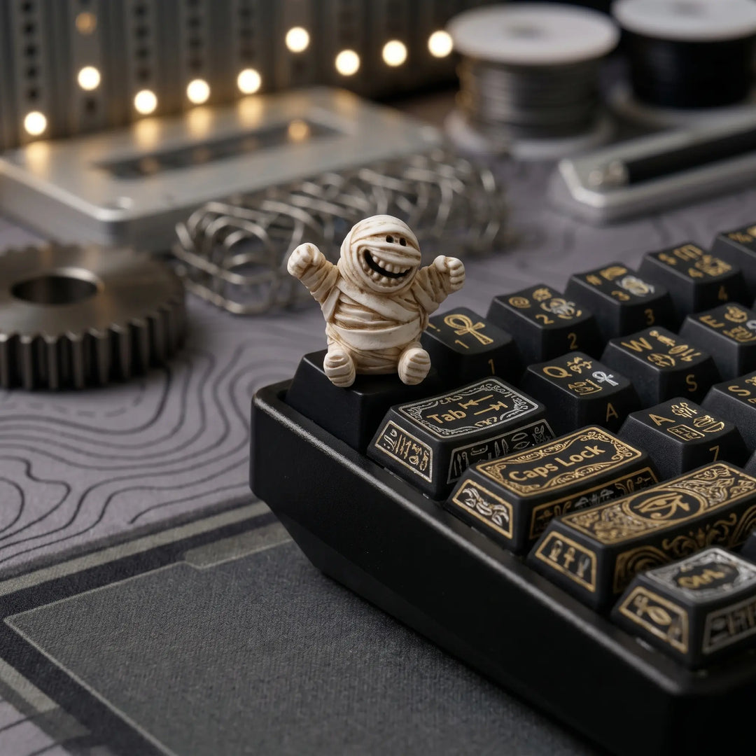 Halloween Skull artisan keycap on a dark gothic custom mechanical keyboard