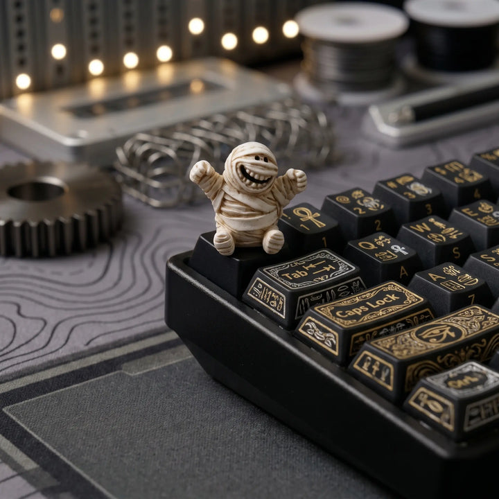 Halloween Skull artisan keycap on a dark gothic custom mechanical keyboard
