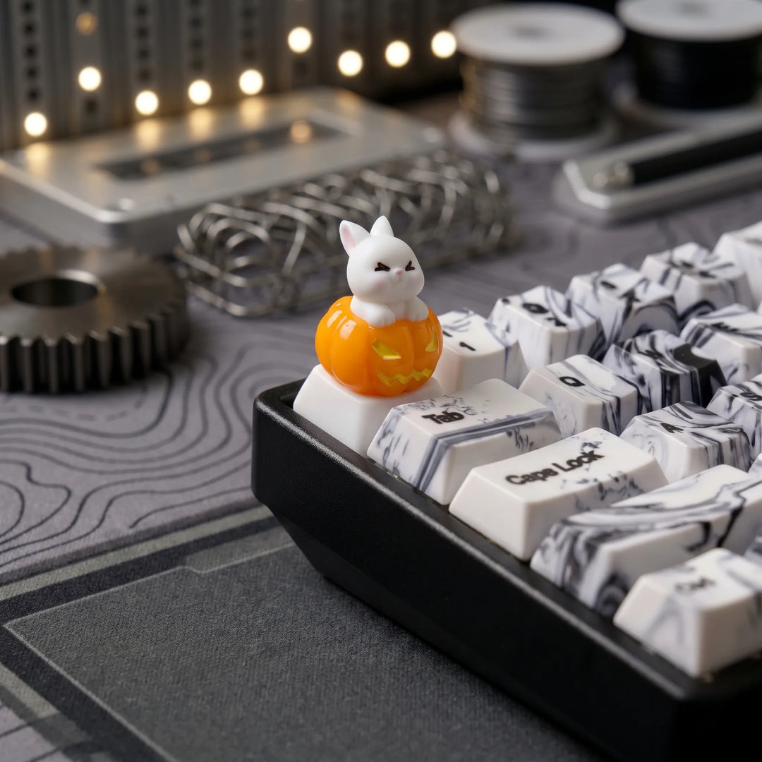 Halloween Pumpkin Artisan Keycap – Resin Skeleton, Bunny & Jack-o'-Lantern