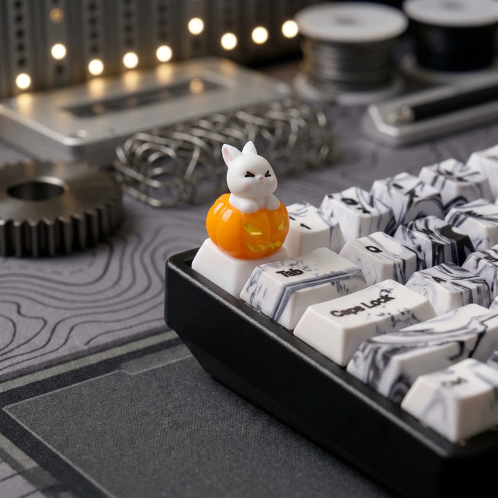 Halloween Pumpkin Artisan Keycap – Resin Skeleton, Bunny & Jack-o'-Lantern