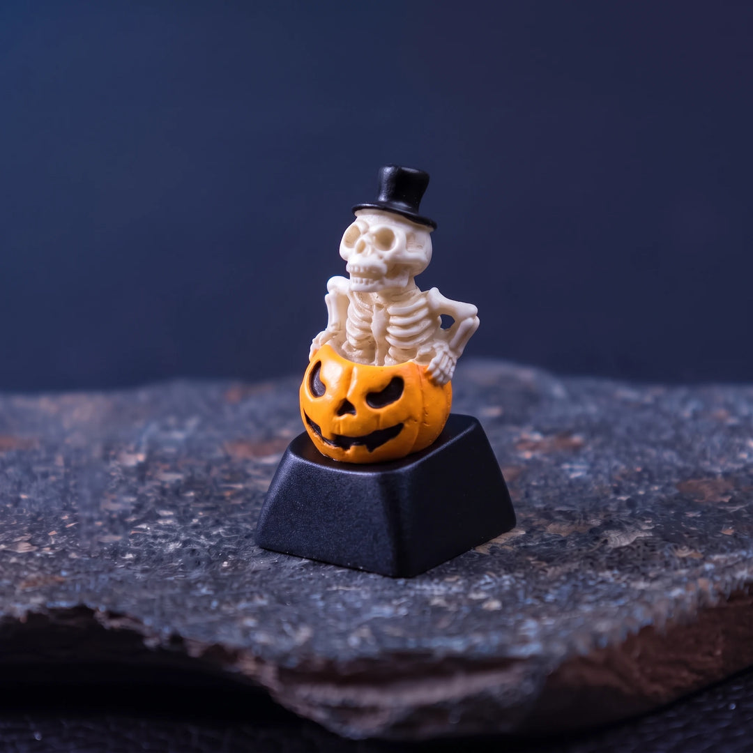 Halloween Pumpkin Artisan Keycap – Resin Skeleton, Bunny & Jack-o'-Lantern