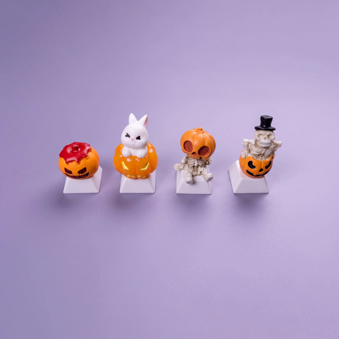 Halloween Pumpkin Artisan Keycap – Resin Skeleton, Bunny & Jack-o'-Lantern