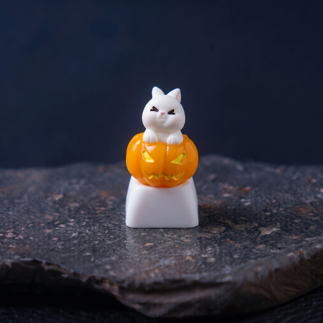 Halloween Pumpkin Artisan Keycap – Resin Skeleton, Bunny & Jack-o'-Lantern