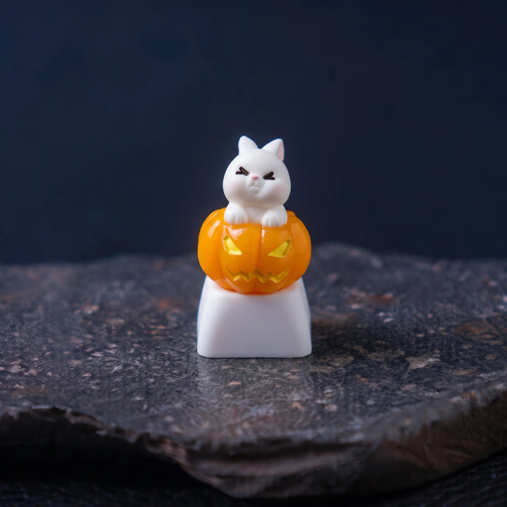 Halloween Pumpkin Artisan Keycap – Resin Skeleton, Bunny & Jack-o'-Lantern