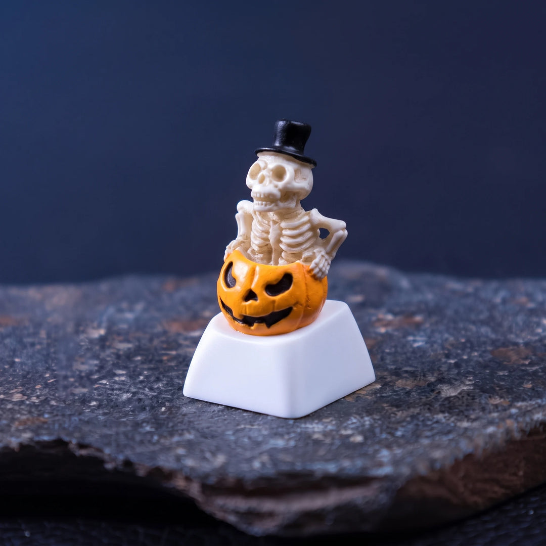Halloween Pumpkin Artisan Keycap – Resin Skeleton, Bunny & Jack-o'-Lantern