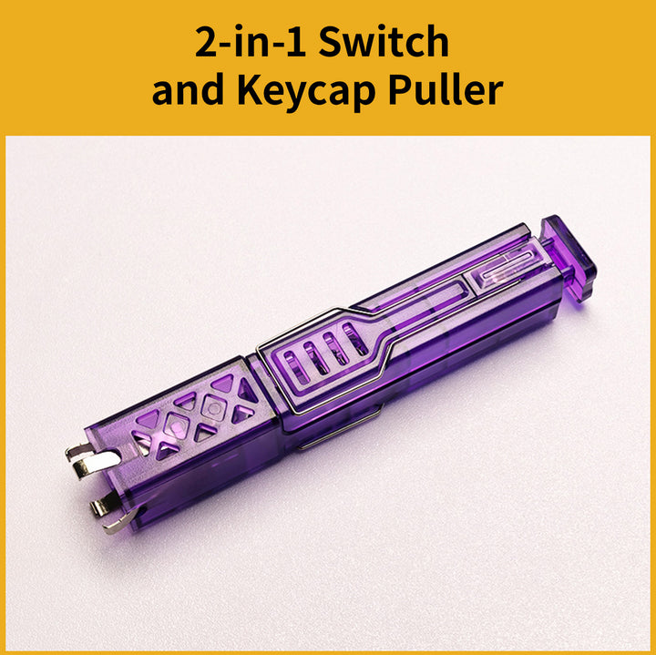 Gimsun Custom 2-in-1 Switch and Keycap Puller – Purple transparent acrylic body, spring-loaded switch puller clips detail