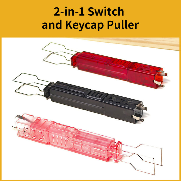 Gimsun Custom 2-in-1 Switch and Keycap Puller – Red, Black and Pink color variants, full view with wire and switch clips