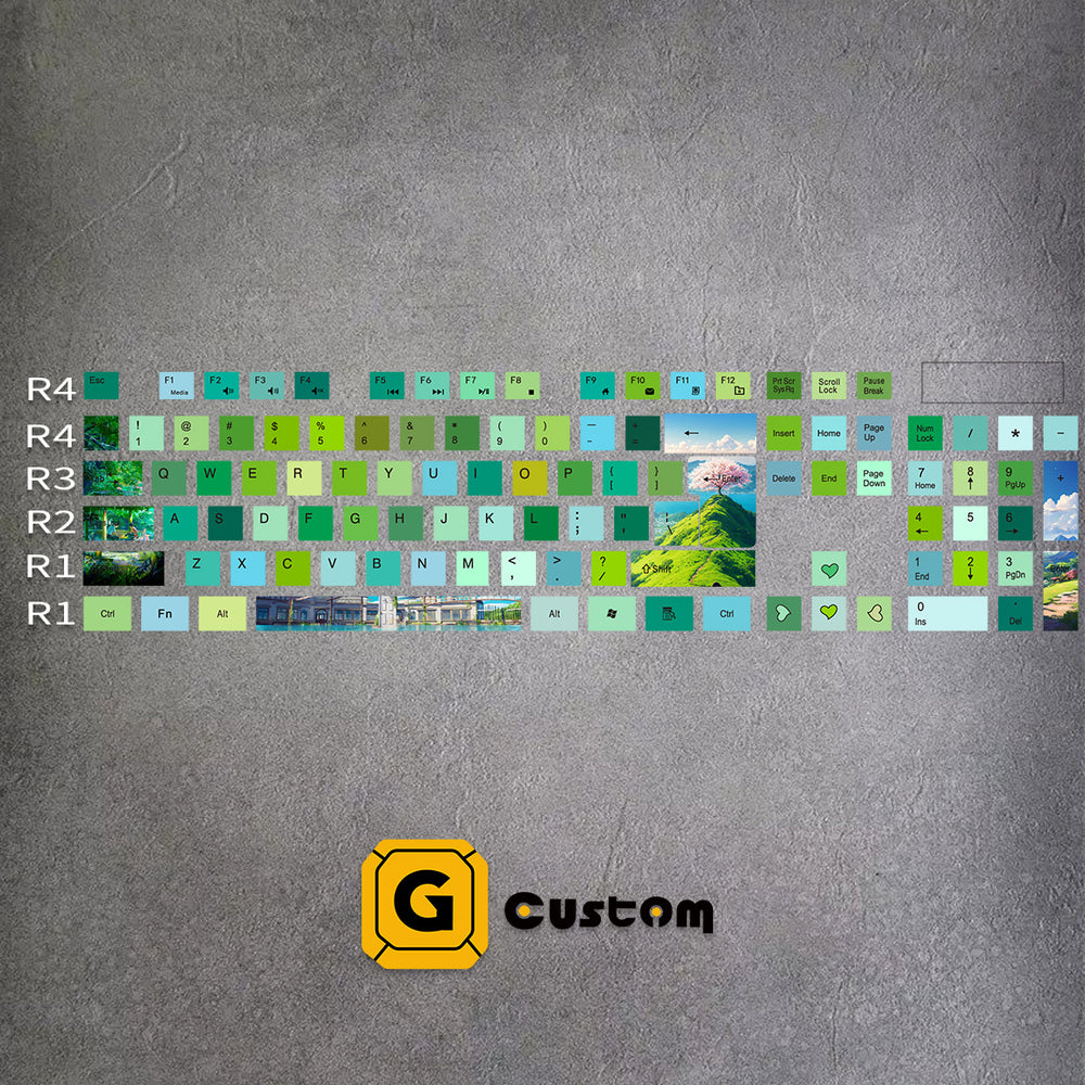 Green Spring Mood Membrane membrane keyboard keycap detail – custom PBT legends