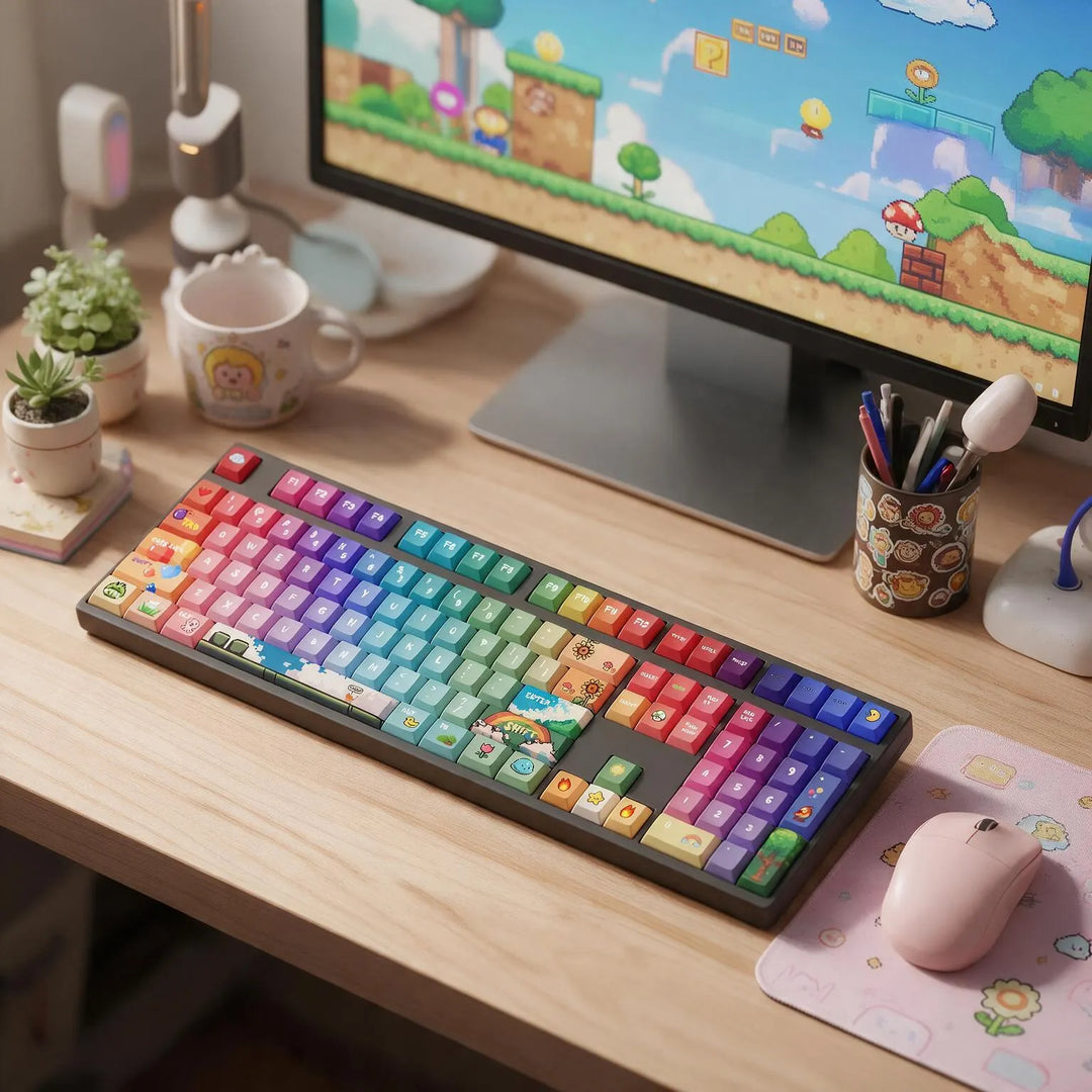 100% Pixel Rainbow PBT Keycaps ( ANSI )